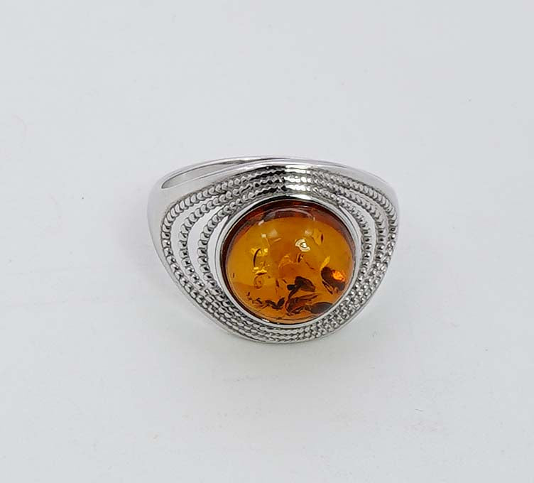 925 Solid Sterling Silver Natural Baltic Amber Ring - 3.6 Grams