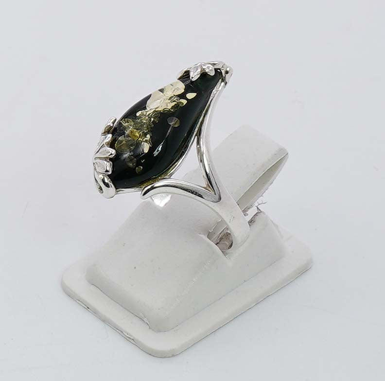 925 Solid Sterling Silver Natural Green Baltic Amber Ring - 3.2 Grams