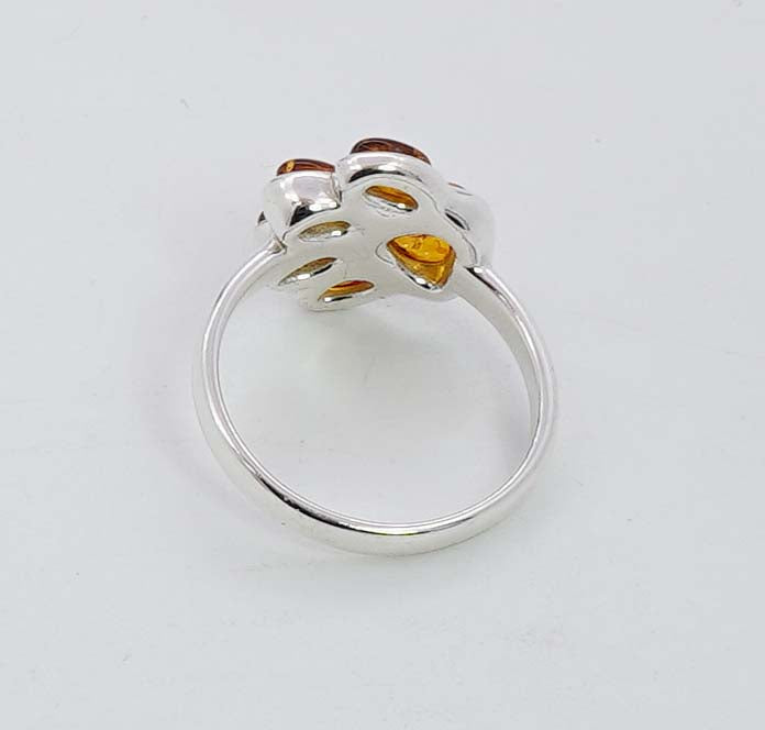 925 Solid Sterling Silver Natural Baltic Amber Paw Style Ring - 3.2 Grams