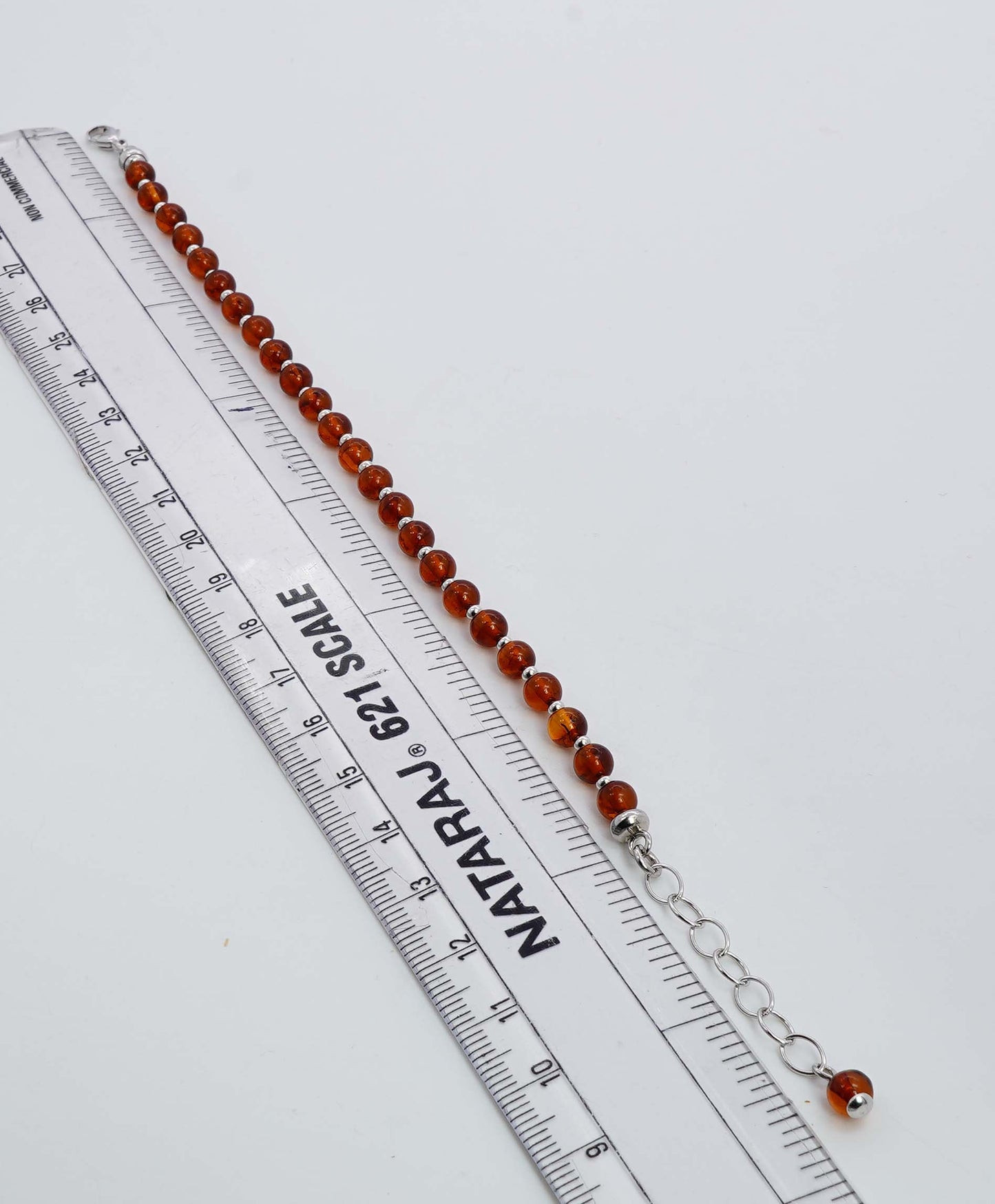 925 Solid Sterling Silver Natural Baltic Amber Adjustable Beaded Bracelet - 4 Grams