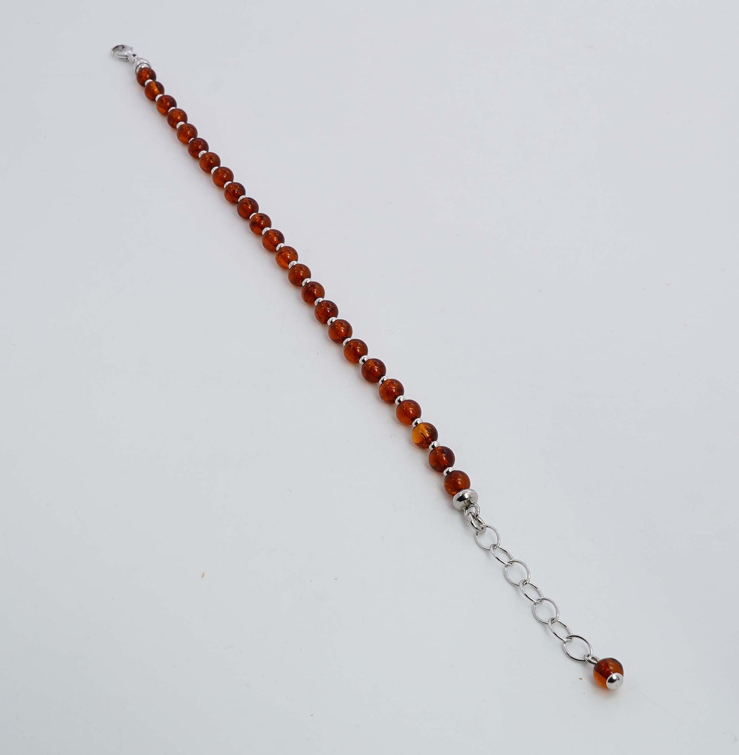 925 Solid Sterling Silver Natural Baltic Amber Adjustable Beaded Bracelet - 4 Grams