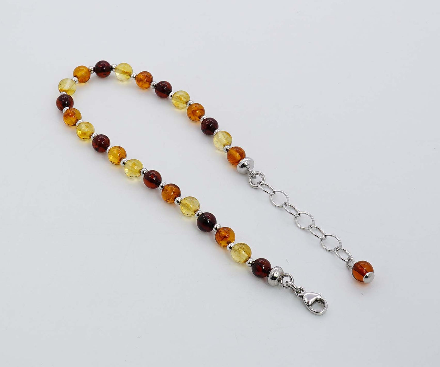 925 Solid Sterling Silver Natural Multi Baltic Amber Adjustable Beaded Bracelet - 4 Grams