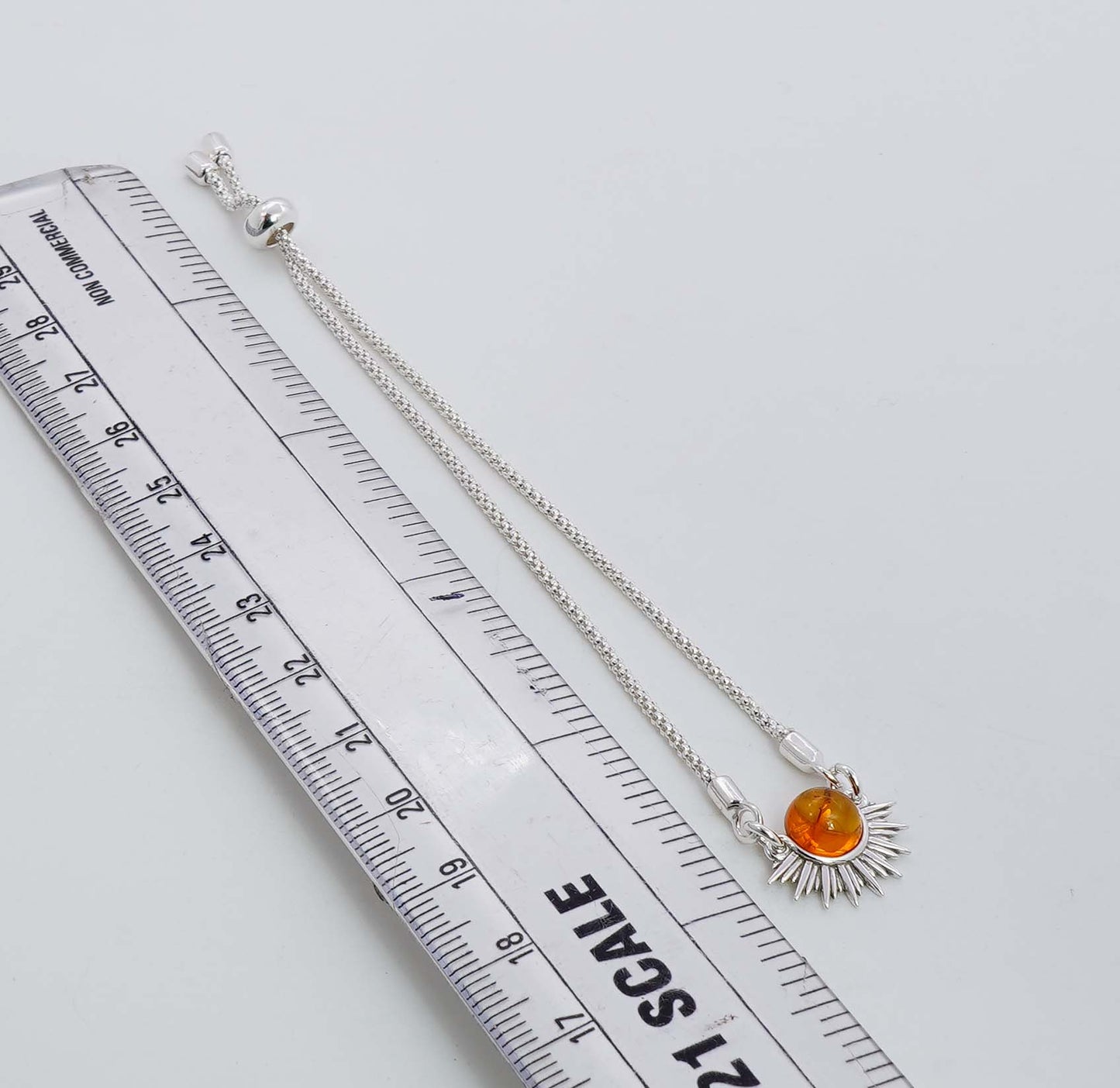 925 Solid Sterling Silver Natural Baltic Amber Adjustable Semi Sun Style Chain Bracelet - 3.8 Grams