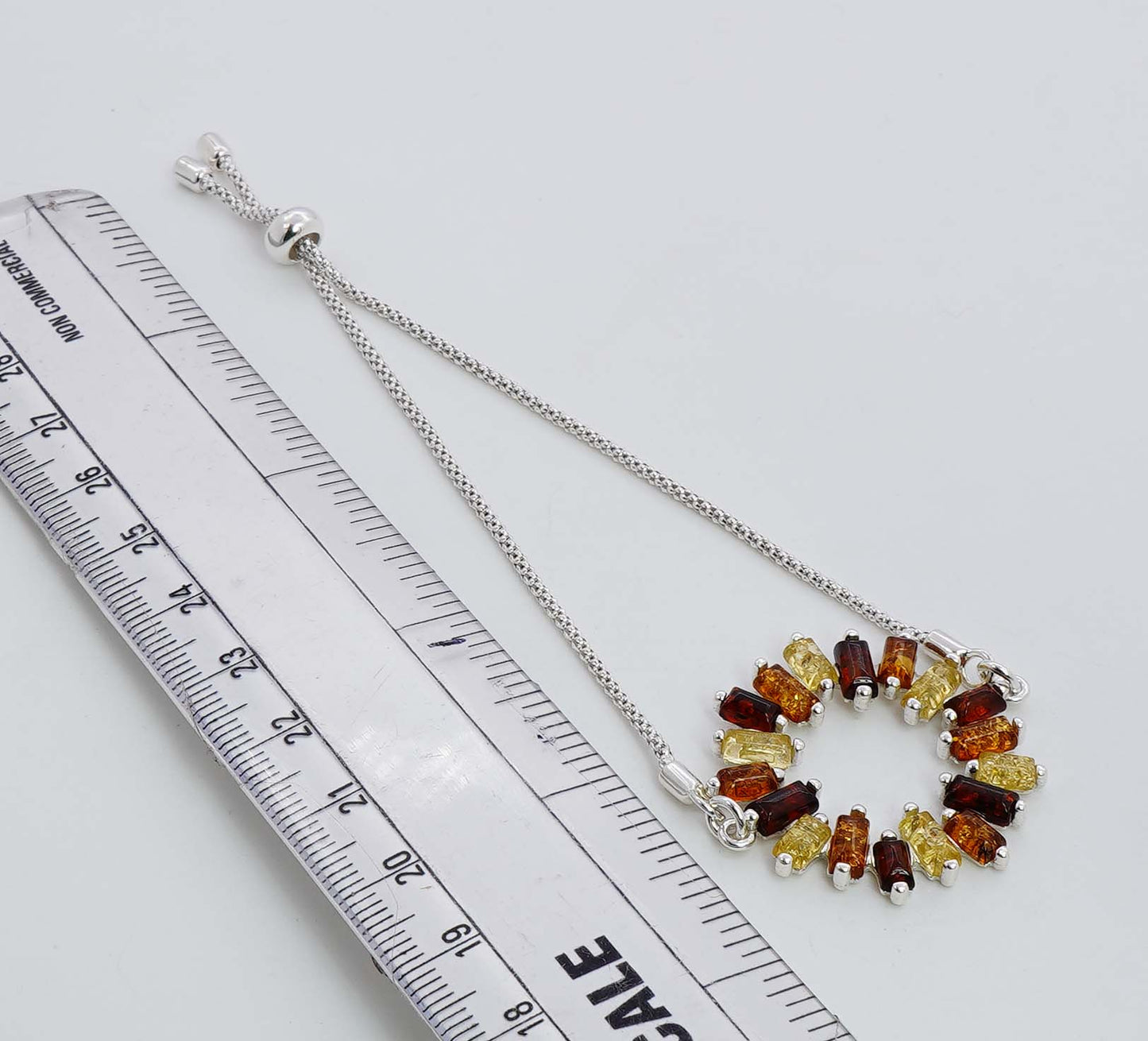 925 Solid Sterling Silver Natural Multi Baltic Amber Adjustable Chain Bracelet - 7 Grams