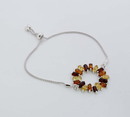 925 Solid Sterling Silver Natural Multi Baltic Amber Adjustable Chain Bracelet - 7 Grams