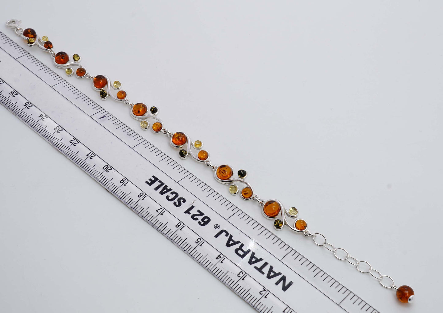 925 Solid Sterling Silver Natural Multi Baltic Amber Designer Adjustable Bracelet - 11 Grams