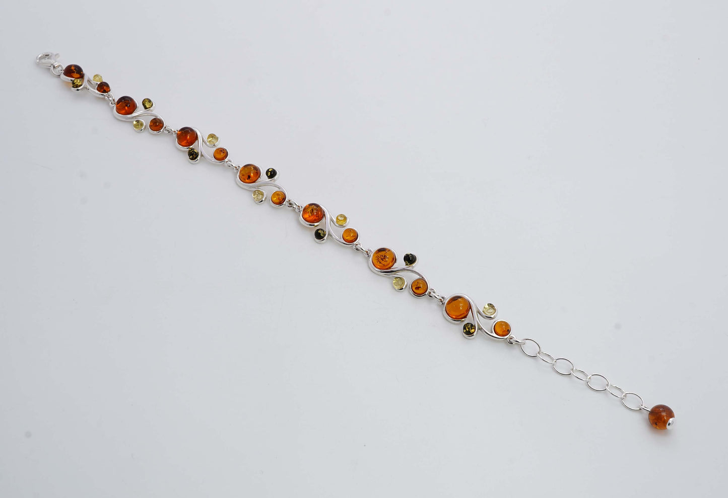 925 Solid Sterling Silver Natural Multi Baltic Amber Designer Adjustable Bracelet - 11 Grams