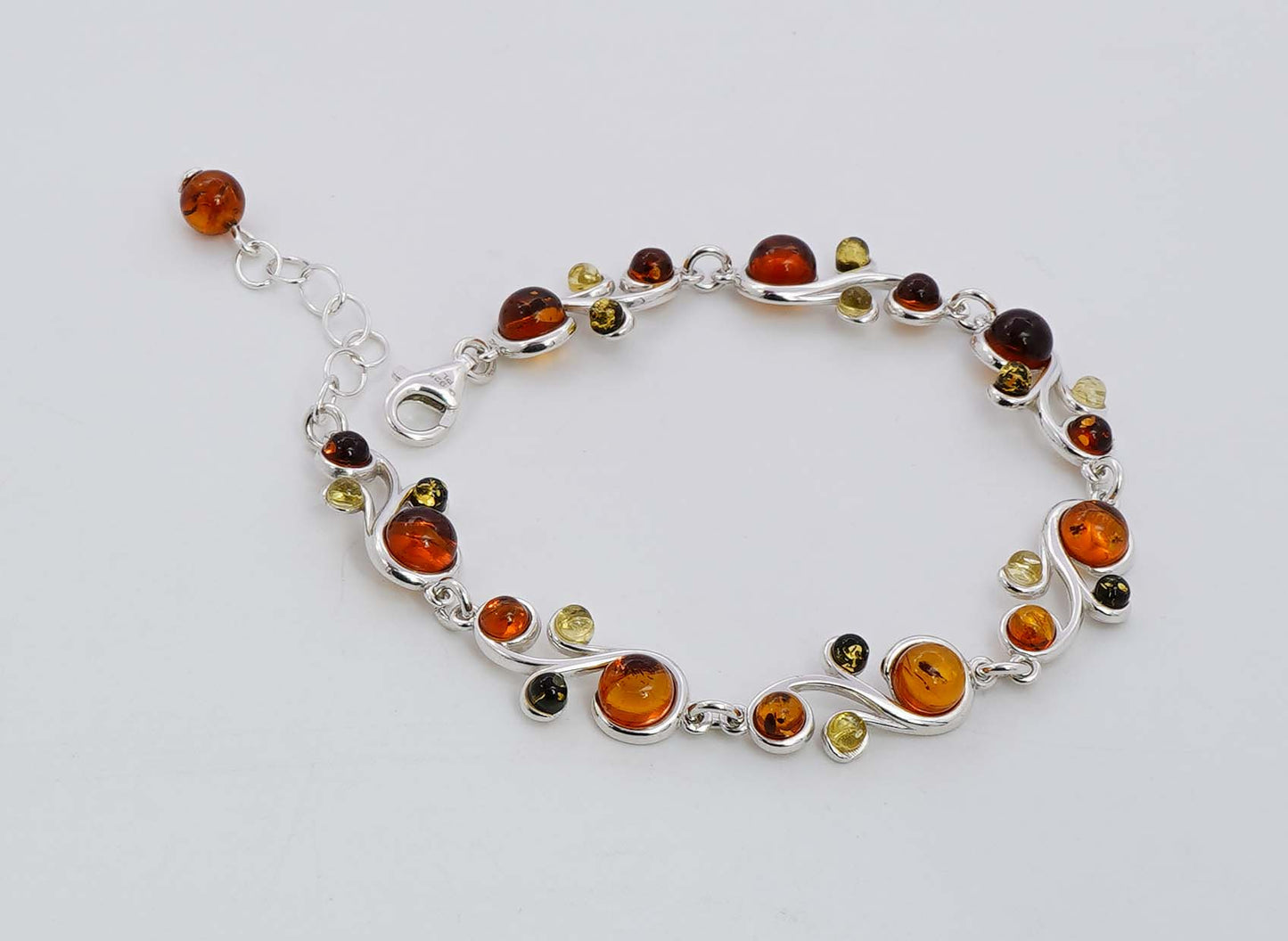 925 Solid Sterling Silver Natural Multi Baltic Amber Designer Adjustable Bracelet - 11 Grams