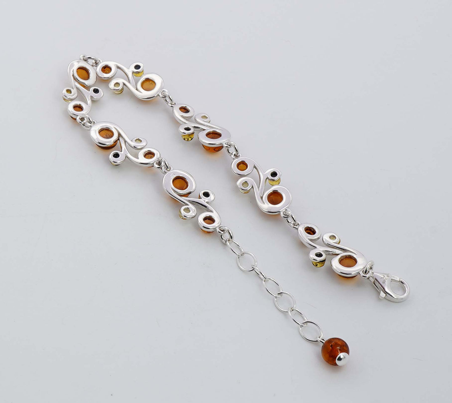 925 Solid Sterling Silver Natural Multi Baltic Amber Designer Adjustable Bracelet - 11 Grams