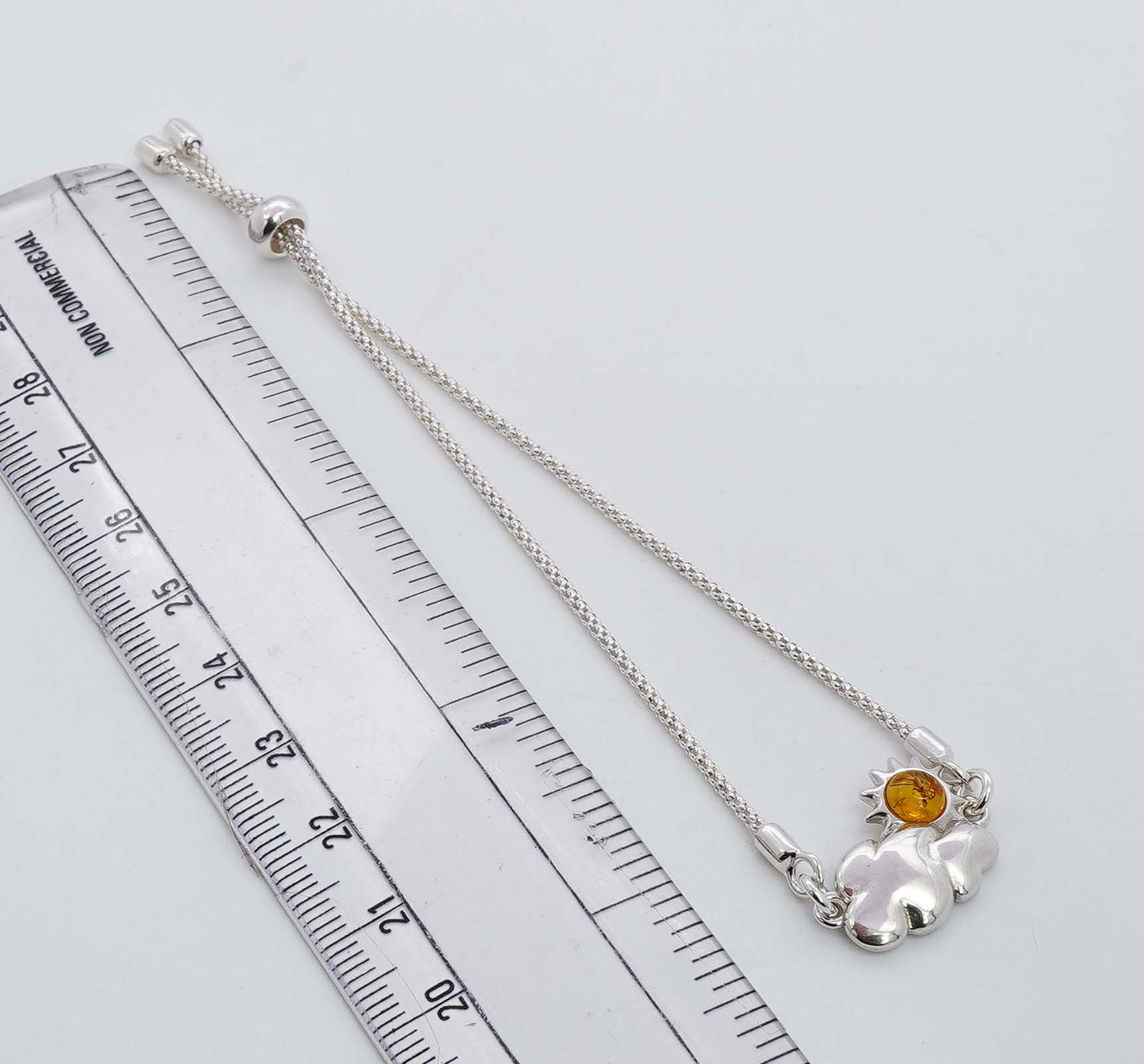 925 Solid Sterling Silver Natural Baltic Amber Adjustable Chain Bracelet - 5 Grams