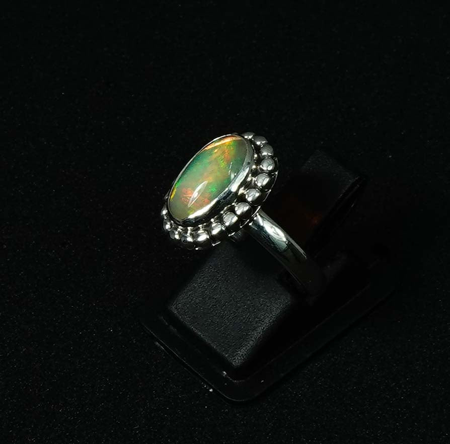 925 Solid Sterling Silver Natural Ethiopian Opal Ring - 6 Grams