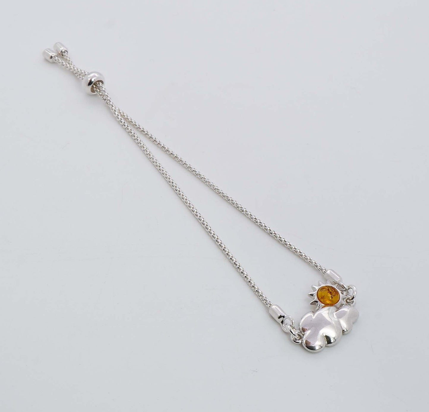 925 Solid Sterling Silver Natural Baltic Amber Adjustable Chain Bracelet - 5 Grams