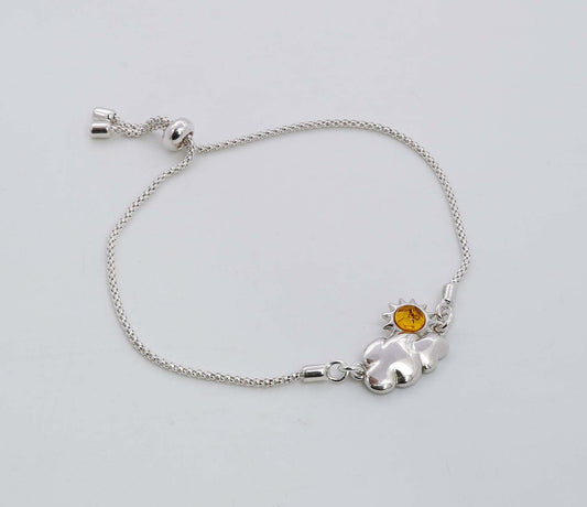 925 Solid Sterling Silver Natural Baltic Amber Adjustable Chain Bracelet - 5 Grams