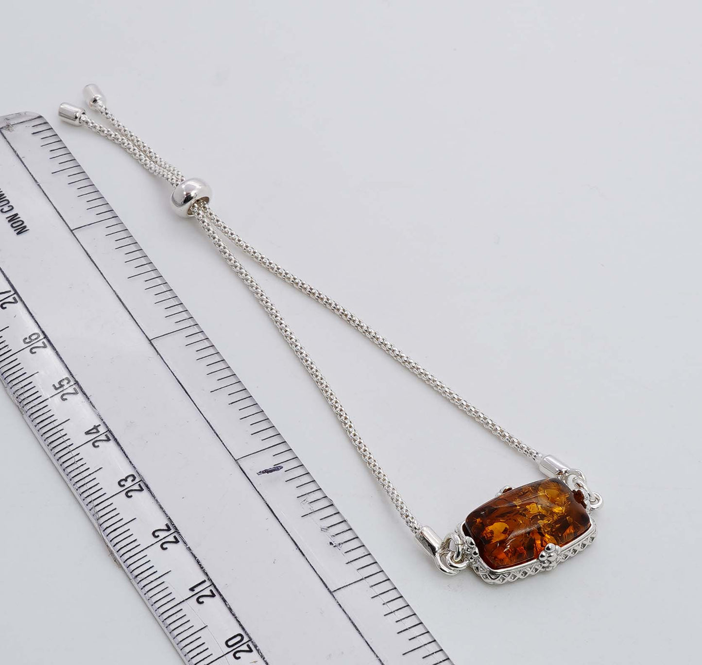 925 Solid Sterling Silver Natural Baltic Amber Adjustable Chain Bracelet - 5.5 Grams