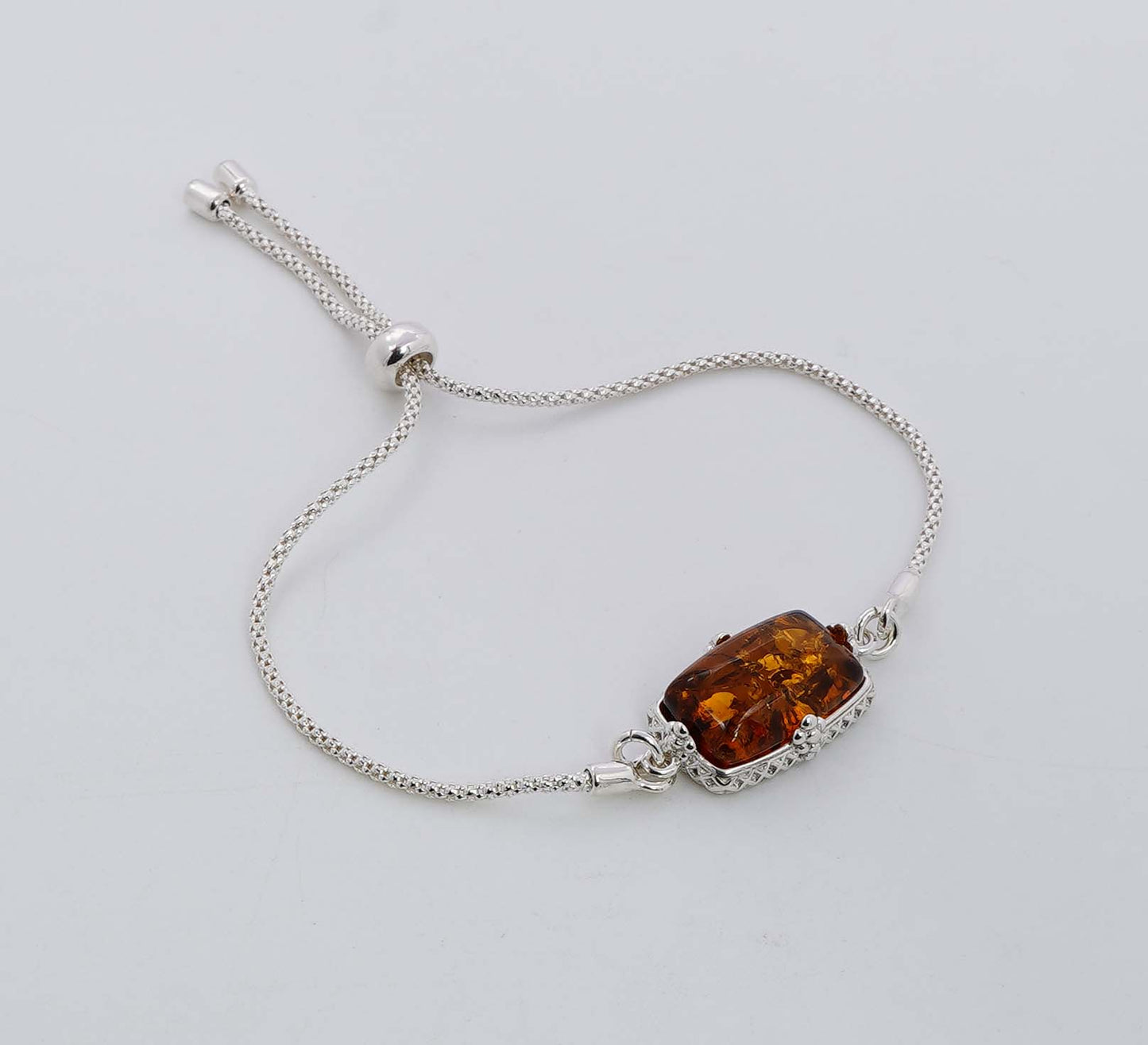 925 Solid Sterling Silver Natural Baltic Amber Adjustable Chain Bracelet - 5.5 Grams