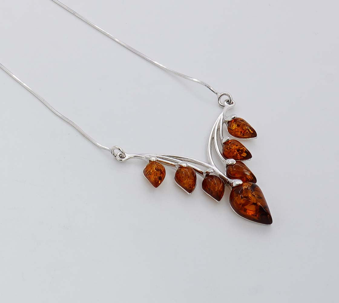 925 Solid Sterling Silver Natural Baltic Amber Chain Necklace - 8.2 Grams