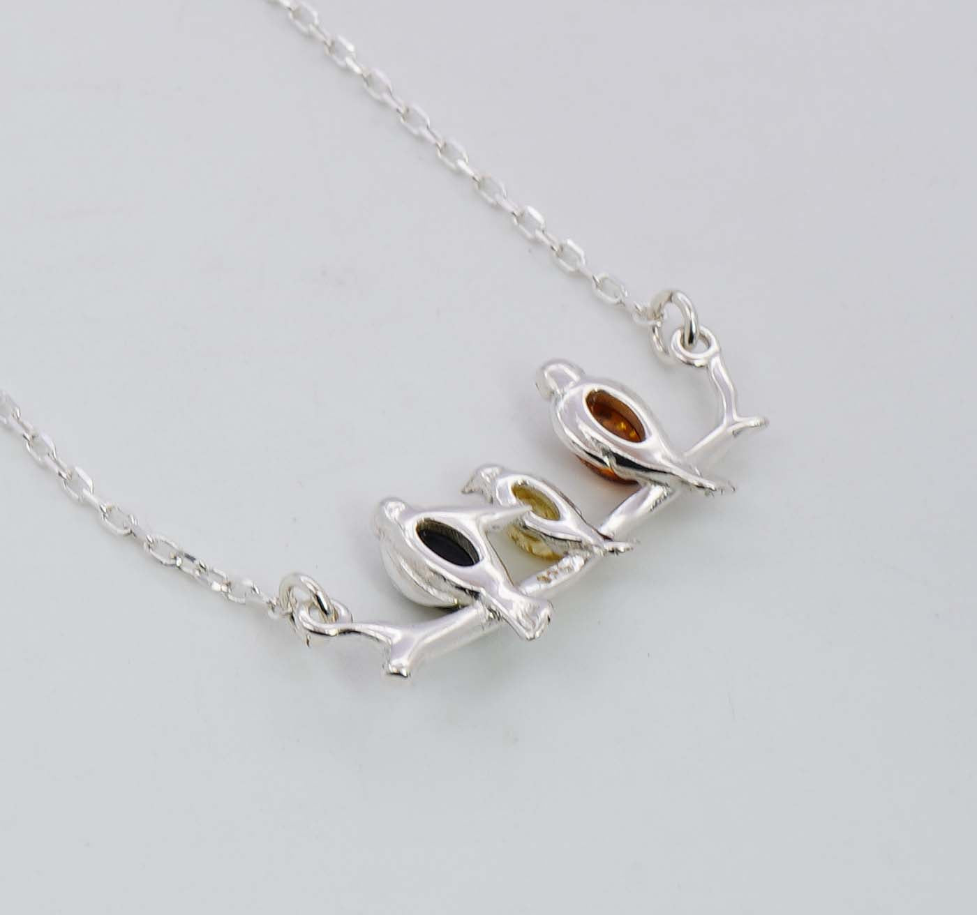 925 Solid Sterling Silver Natural Multi Baltic Amber Bird Style Chain Necklace - 4.4 Grams