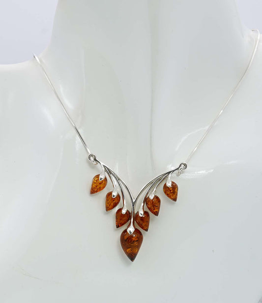 925 Solid Sterling Silver Natural Baltic Amber Chain Necklace - 8.2 Grams