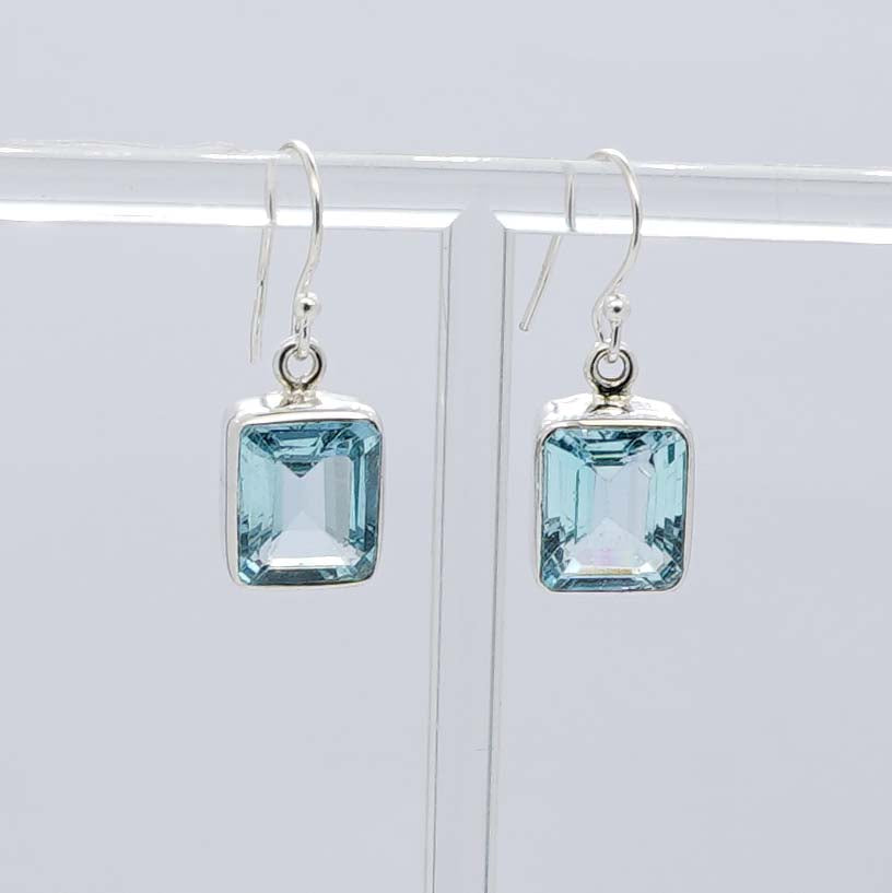 925 Solid Sterling Silver Faceted Rectangle Hook Earring