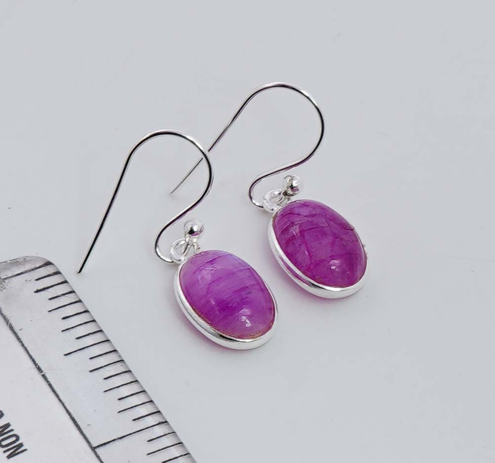 925 Solid Sterling Silver Pink Rainbow Moonstone Hook Earring - 3 Grams