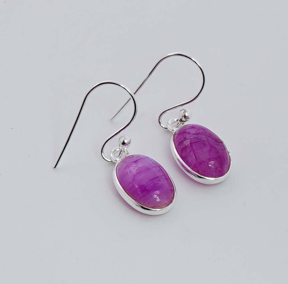 925 Solid Sterling Silver Pink Rainbow Moonstone Hook Earring - 3 Grams