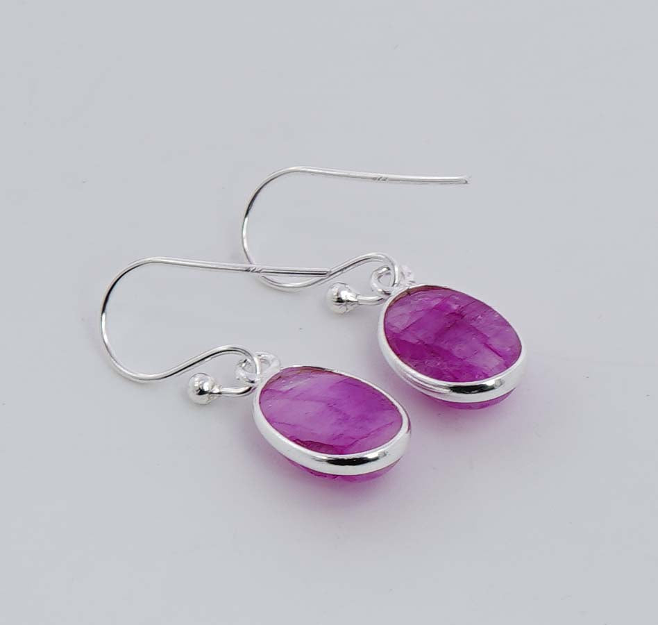 925 Solid Sterling Silver Pink Rainbow Moonstone Hook Earring - 3 Grams