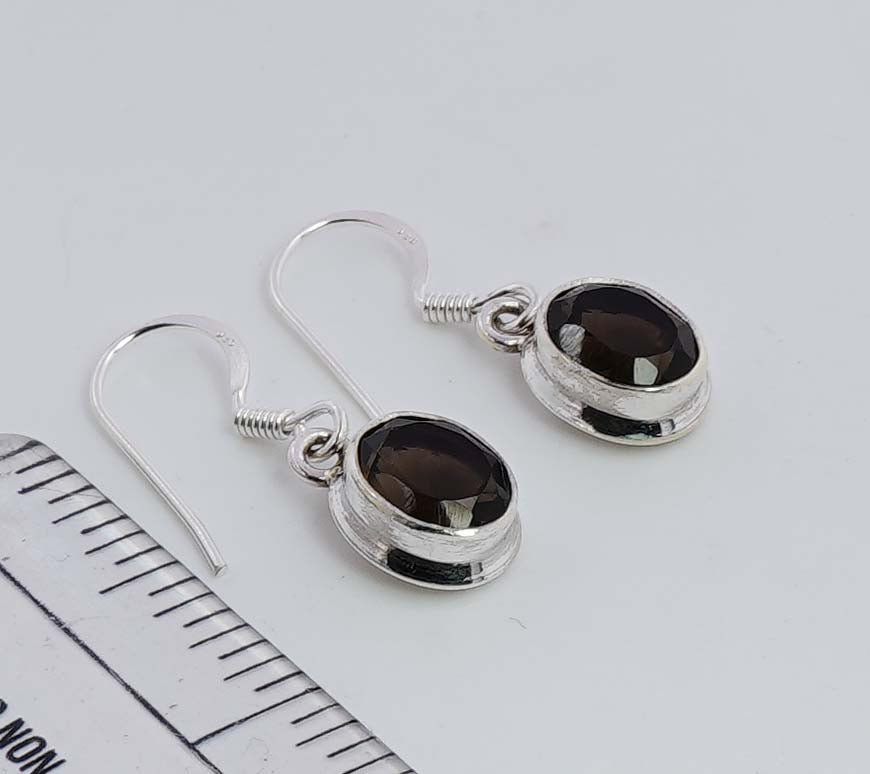 925 Solid Sterling Silver Faceted Smoky Quartz Hook Earring - 3.5 Grams