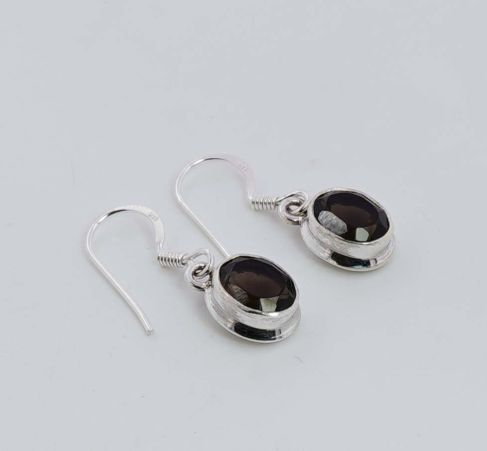 925 Solid Sterling Silver Faceted Smoky Quartz Hook Earring - 3.5 Grams