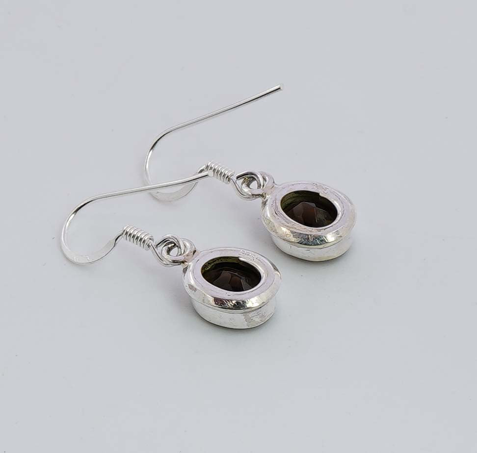 925 Solid Sterling Silver Faceted Smoky Quartz Hook Earring - 3.5 Grams