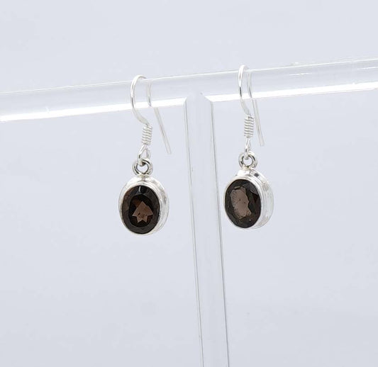 925 Solid Sterling Silver Faceted Smoky Quartz Hook Earring - 3.5 Grams