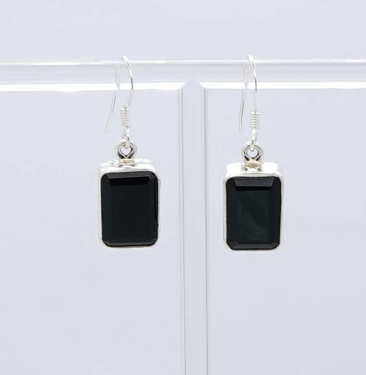 925 Solid Sterling Silver Faceted Rectangle Hook Earring