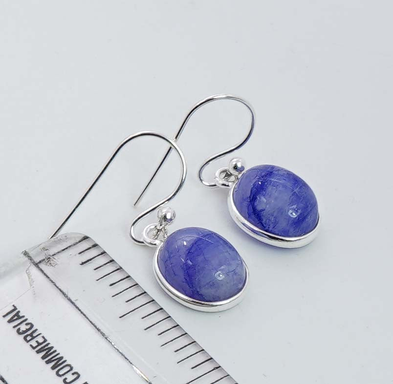 925 Solid Sterling Silver Blue Rainbow Moonstone Hook Earring - 3.2 Grams