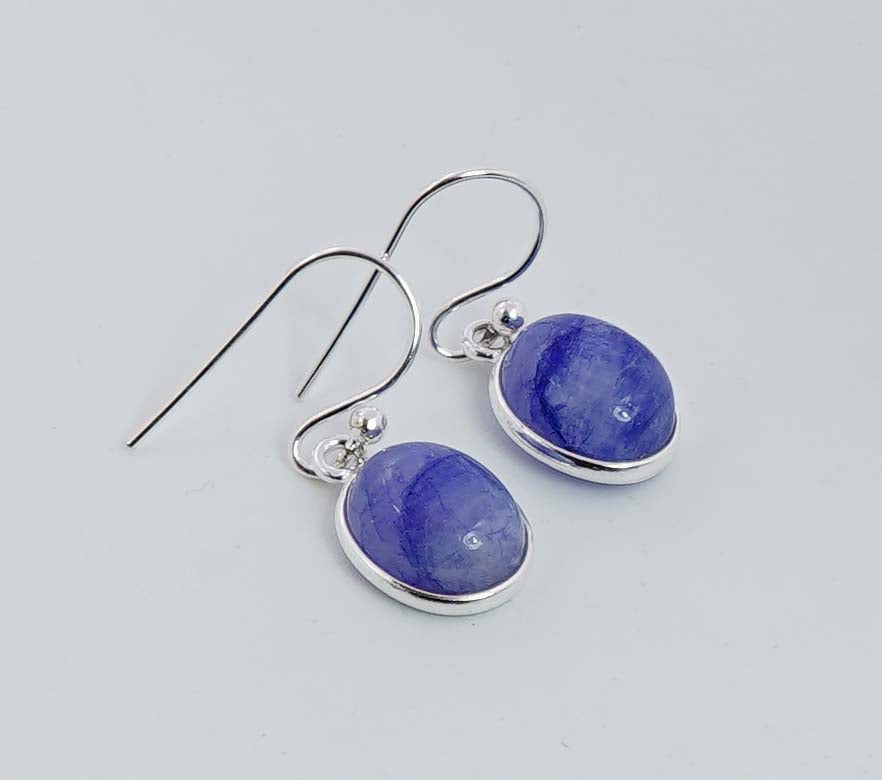 925 Solid Sterling Silver Blue Rainbow Moonstone Hook Earring - 3.2 Grams