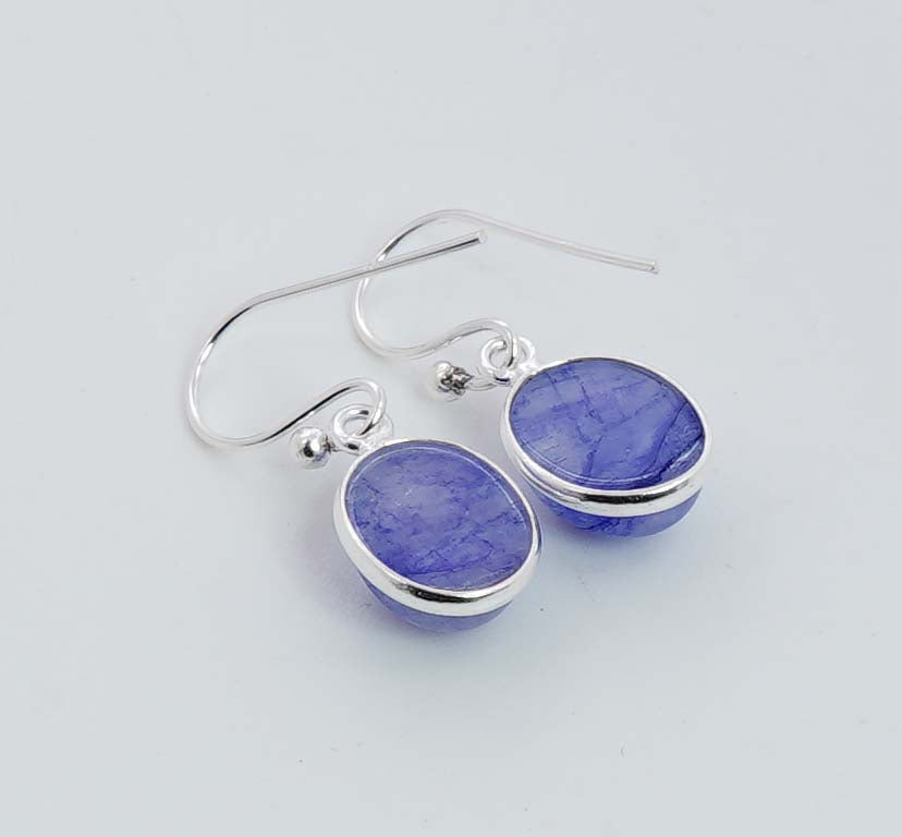 925 Solid Sterling Silver Blue Rainbow Moonstone Hook Earring - 3.2 Grams