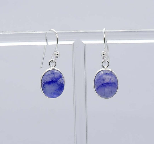 925 Solid Sterling Silver Blue Rainbow Moonstone Hook Earring - 3.2 Grams