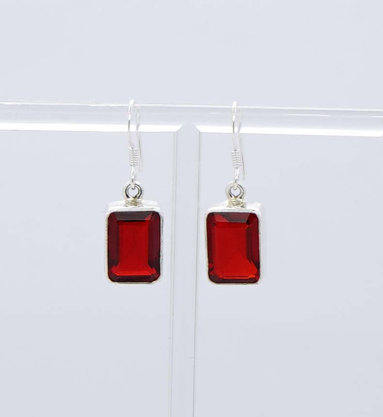 925 Solid Sterling Silver Faceted Rectangle Hook Earring