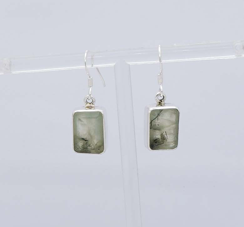 925 Solid Sterling Silver Faceted Rectangle Hook Earring