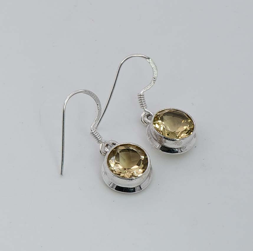 925 Solid Sterling Silver Cut Yellow Citrine Hook Earring - 4.1 Grams