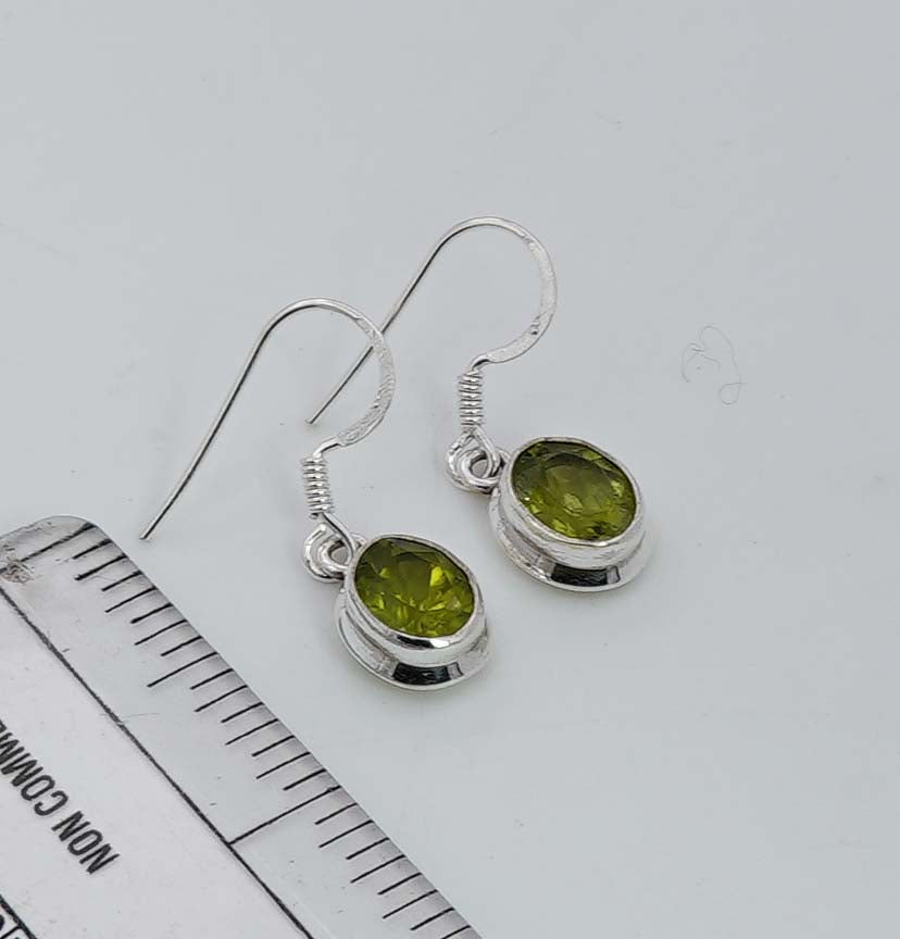 925 Solid Sterling Silver Faceted Green Peridot Hook Earring - 3.6 Grams