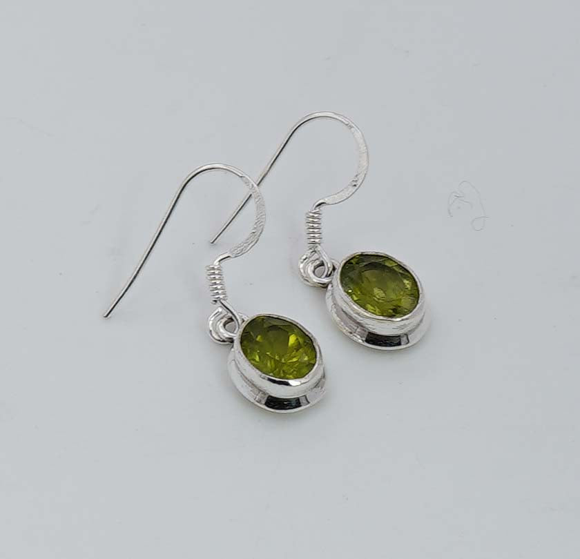 925 Solid Sterling Silver Faceted Green Peridot Hook Earring - 3.6 Grams