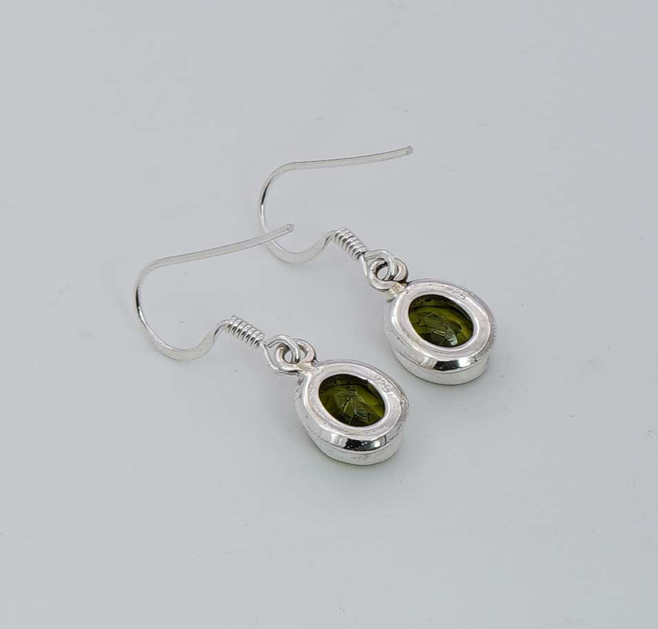 925 Solid Sterling Silver Faceted Green Peridot Hook Earring - 3.6 Grams