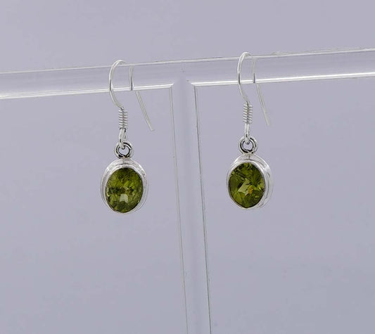 925 Solid Sterling Silver Faceted Green Peridot Hook Earring - 3.6 Grams