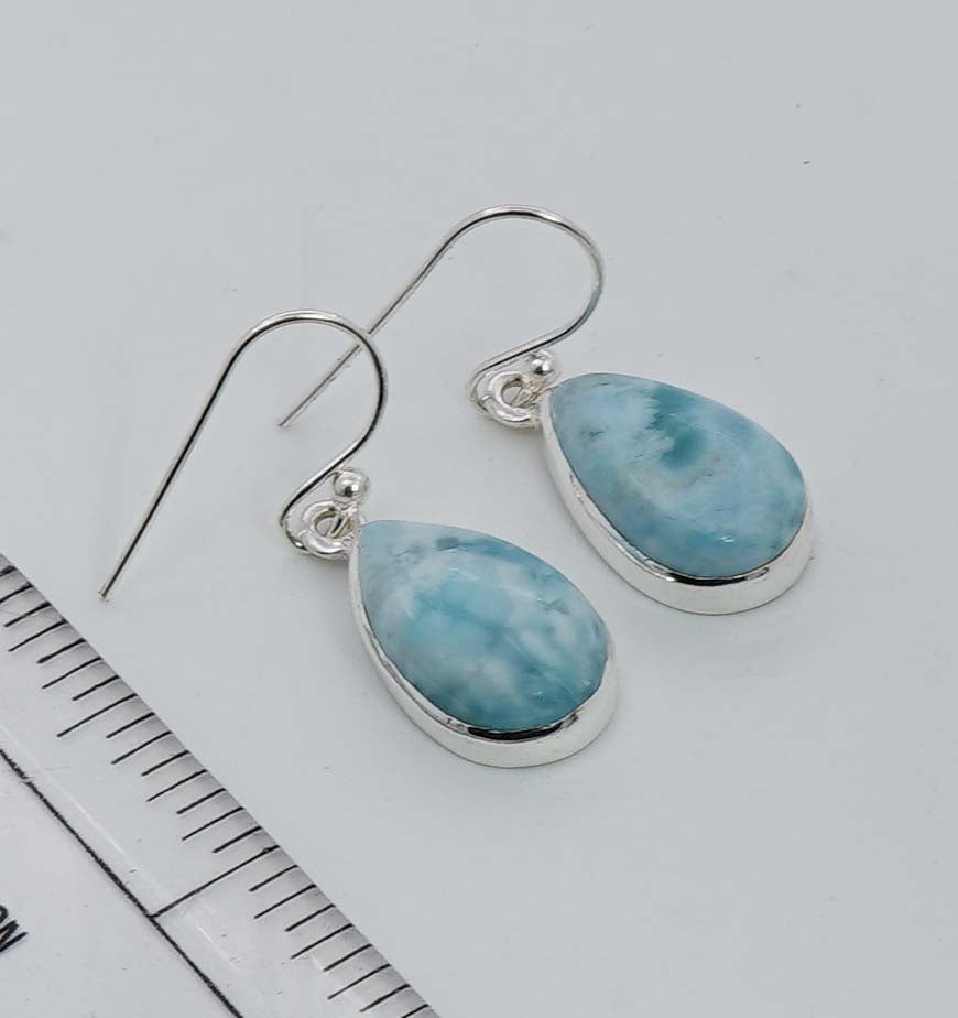 925 Solid Sterling Silver Blue Larimar Hook Earring - 5 Grams