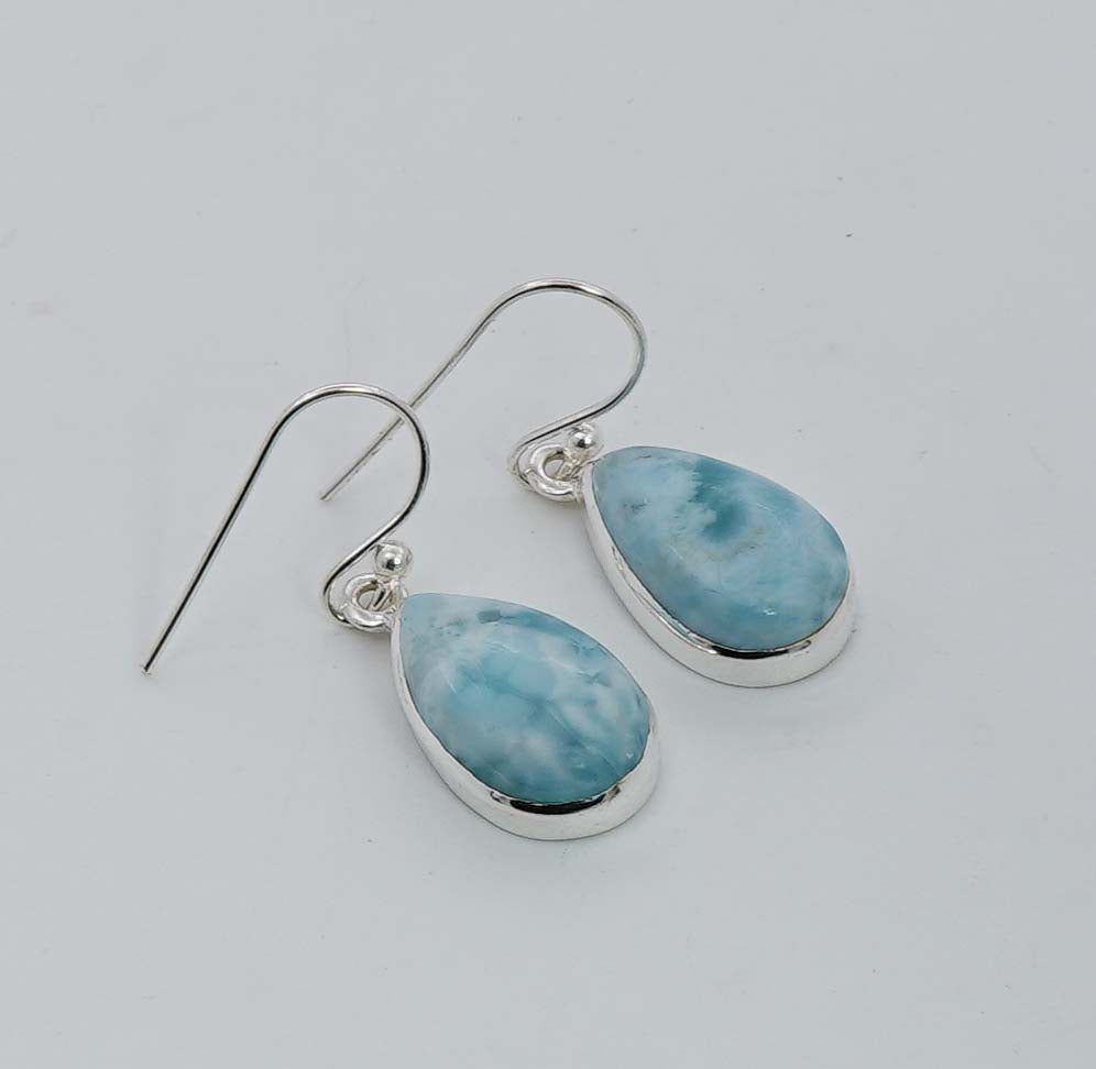 925 Solid Sterling Silver Blue Larimar Hook Earring - 5 Grams