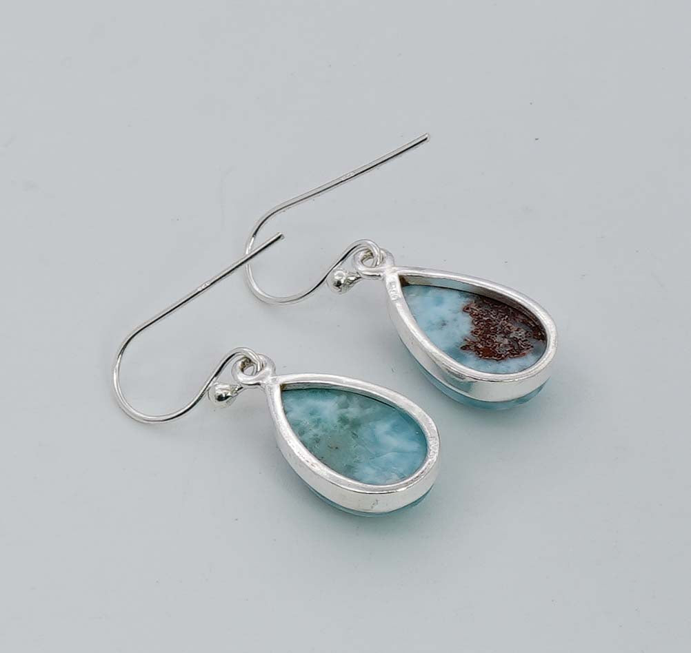 925 Solid Sterling Silver Blue Larimar Hook Earring - 5 Grams