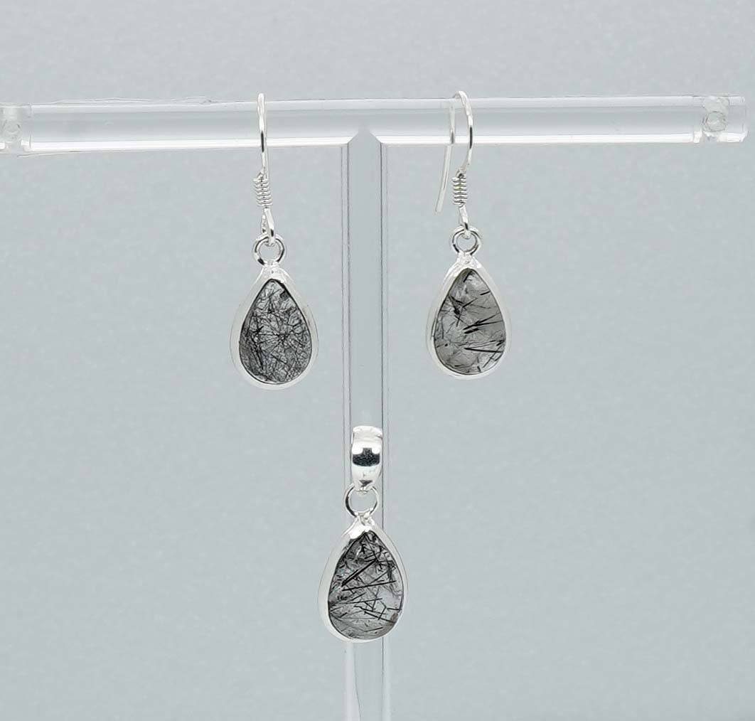 925 Solid Sterling Silver Hook Earring Pendant Set - 5.8 Grams