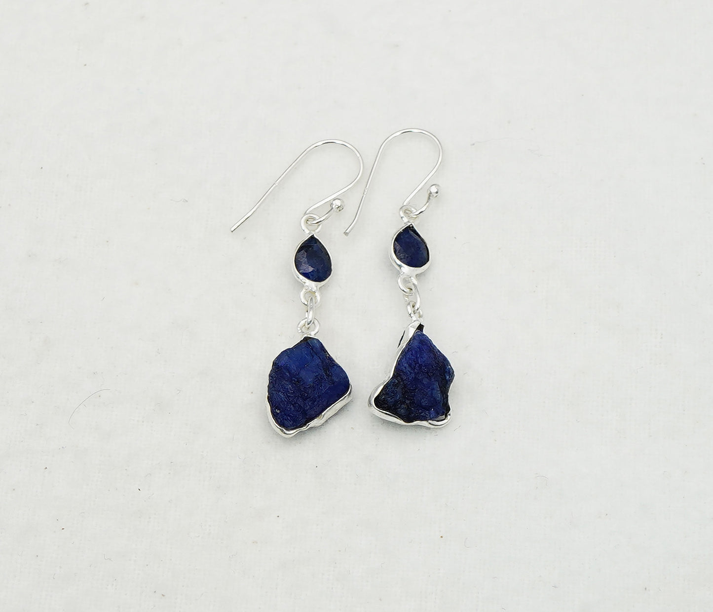 925 Solid Sterling Silver Natural Faceted and Rough 2 Gemstone Earring