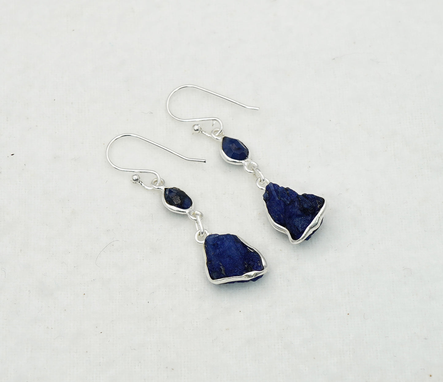 925 Solid Sterling Silver Natural Faceted and Rough 2 Gemstone Earring