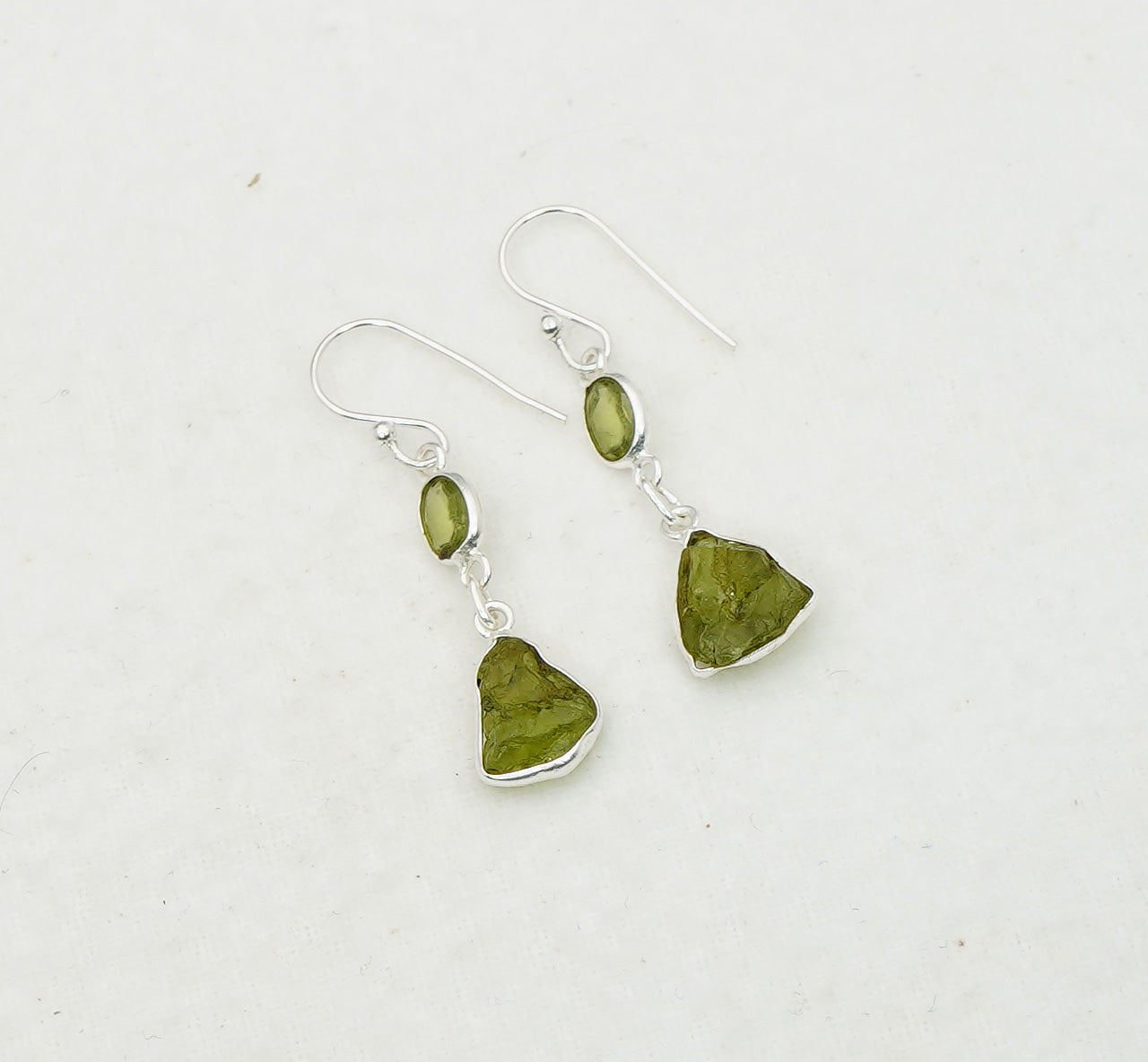 925 Solid Sterling Silver Natural Faceted and Rough 2 Gemstone Earring