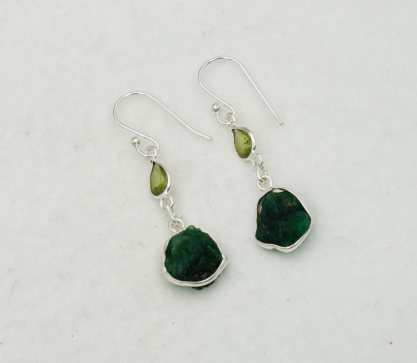 925 Solid Sterling Silver Natural Faceted and Rough 2 Gemstone Earring